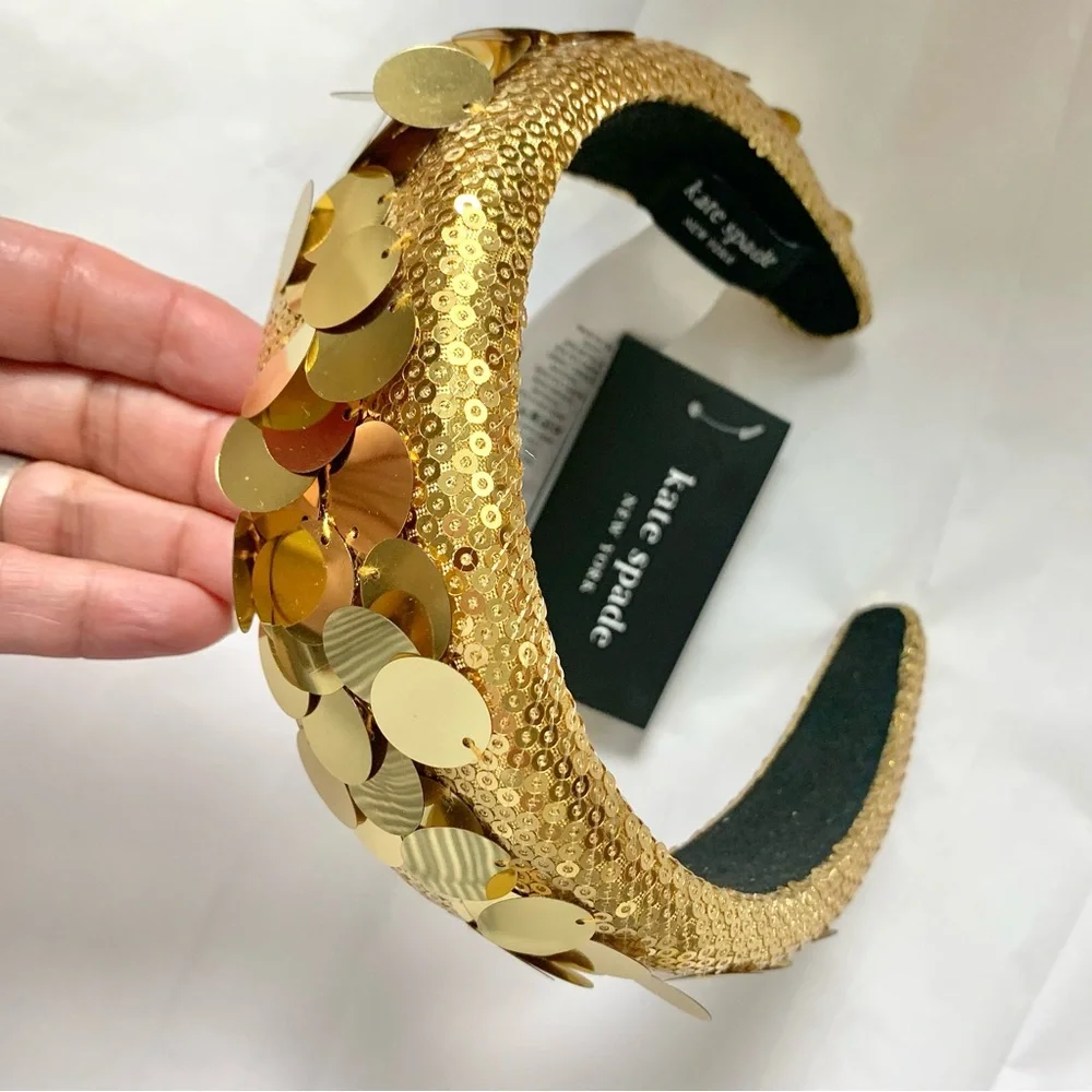 NEW Kate Spade Gold Lamé Sequin Embellished Headband O/S NWT